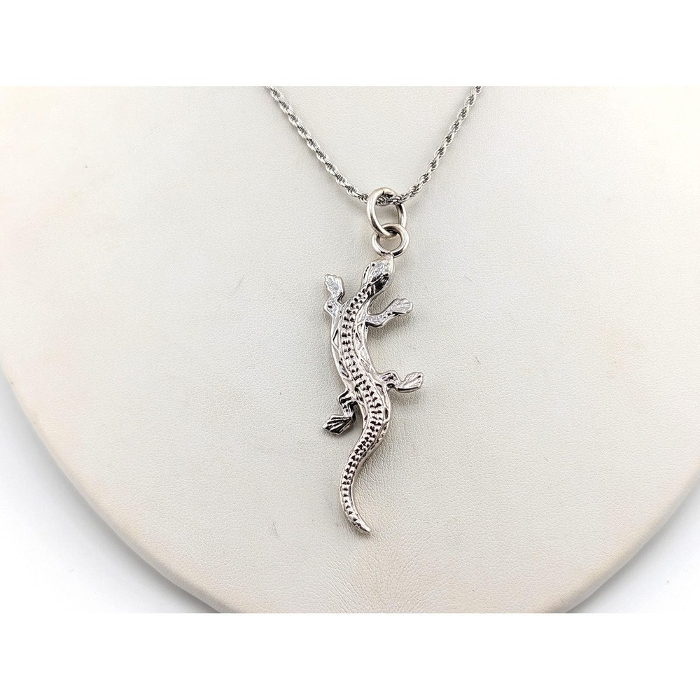 Navajo Sterling Lizard Necklace Andrea Chavez Lizard Pendant on‎ 22"  Rope Chain